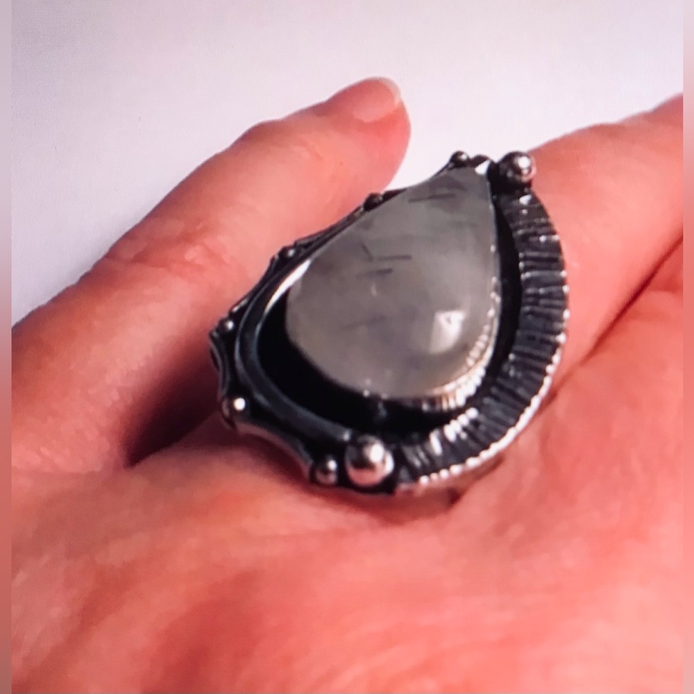 Black Rutile Stamped 925 Sterling Silver Ring